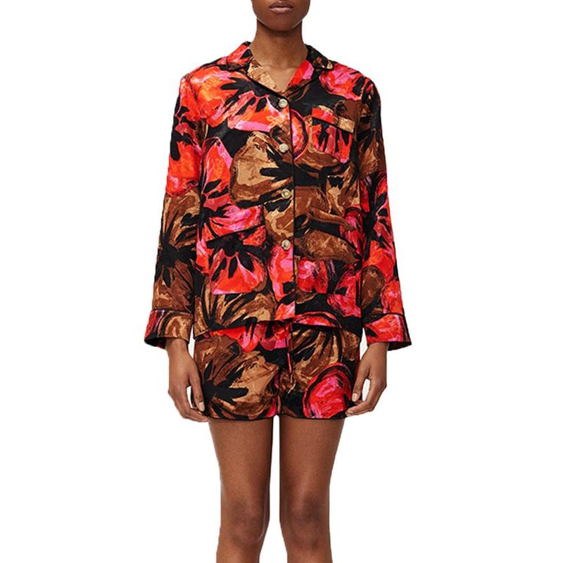 Stine Goya Tjasa Silky Jacquard Shirt Opium Brown Print Size Small